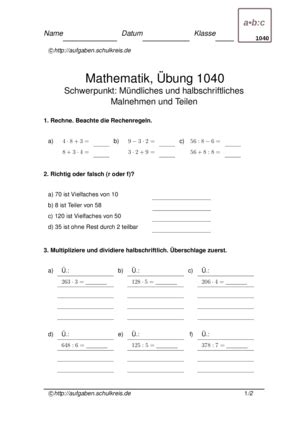 Schriftliches malnehmen / multiplizieren mit vielfachen von 10 und 100 beherrschen. Multiplikation Das Vielfache Von 10 Und 100 Arbeitsblatt ...