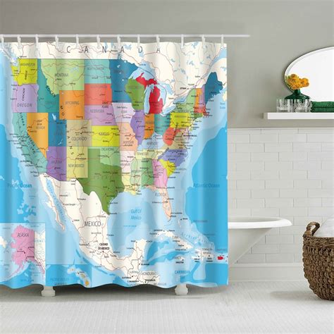 Shower Curtain Set With Hooks Map Of United States Country Map Bathroom