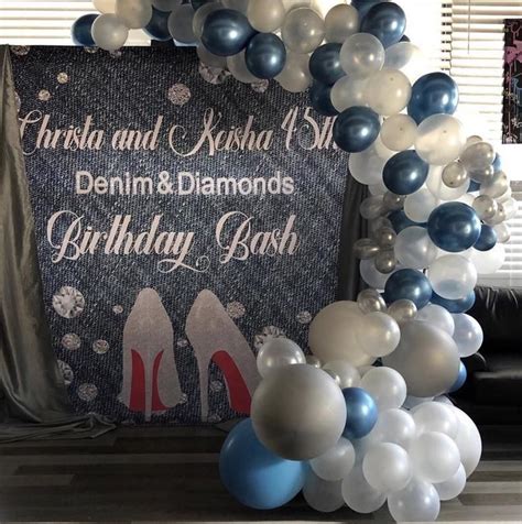 denim and diamonds theme party backdrop step n repeat backdrop for sweet 16 birthday 40th birthday