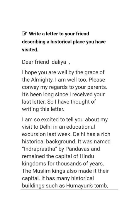 Write A Letter To Your Friend You Have Visited The Tourist Place