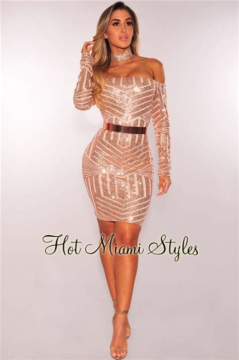 rose gold sequins off shoulder long sleeves dress gold long sleeve dress gold bodycon dresses