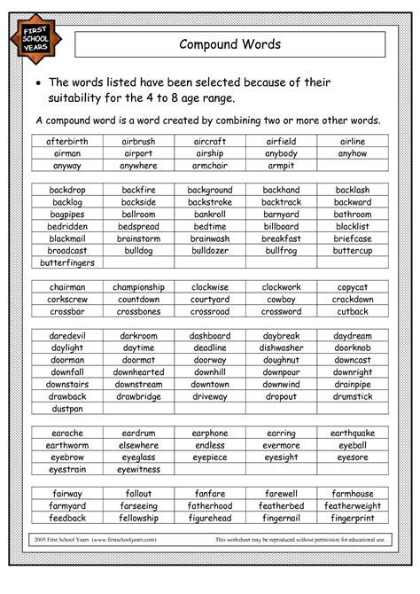8 Printable Compound Word Worksheets
