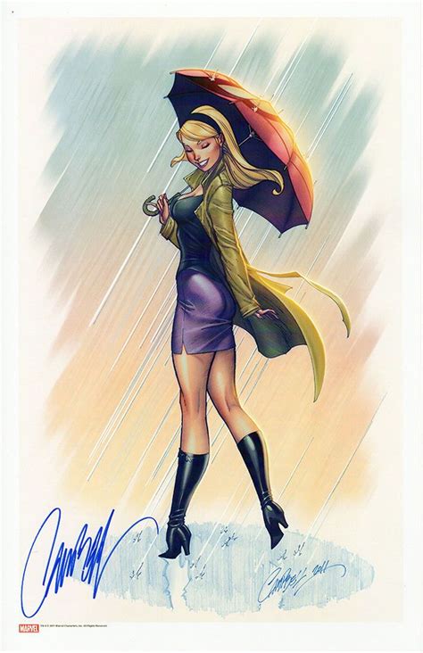 J Scott Campbell Signed Gwen Stacy Sideshow Statue Art Print With Coa