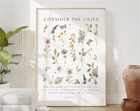 Consider The Lilies Scripture Design Inspirational Print Etsy