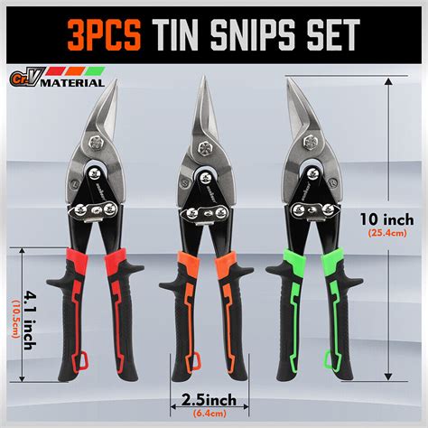 Horusdy 3pc Aviation Tin Snips Cut Set Left Right Straight Metal Sheet