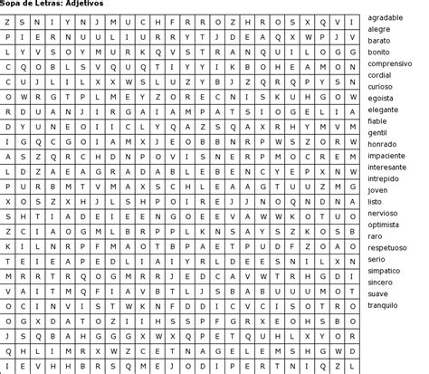 Pasatiempos Para Imprimir Sopa De Letras Adjetivos