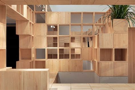 penda develops pixelated wooden interior tech store