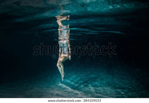 Underwater Woman Portrait Swimming Pool Night Stock Photo Edit Now