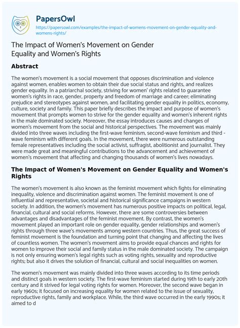 The Impact Of Womens Movement On Gender Equality And Womens Rights Free Essay Example 1746