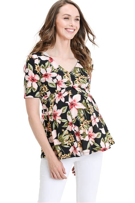 Laclef Women S Floral And Polka Dot Pleated Peplum V Neck Maternity Top