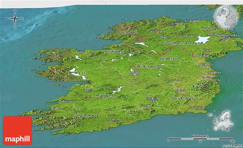Satellite Panoramic Map Of Ireland