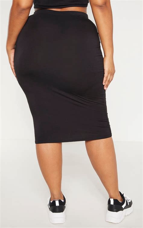 Plus Black Jersey Midi Skirt Plus Size Prettylittlething
