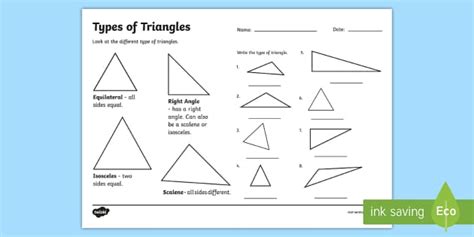 Types Of Triangle Activity Classifying Triangles Worksheet