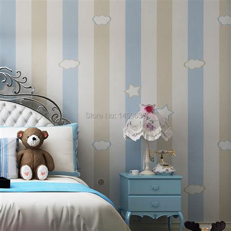 Non Woven Childrens Room Wallpaper Powder Blue Vertical Striped