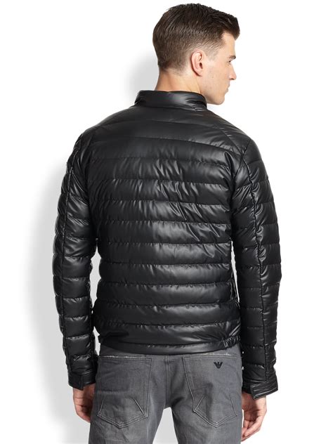 Emporio Armani Faux Leather Puffer Jacket In Black For Men Lyst