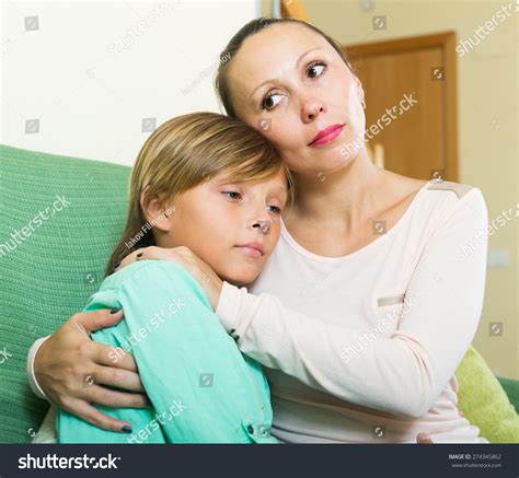Middleaged Mother Consoling Crying Teenage Son Stock Photo 274345862