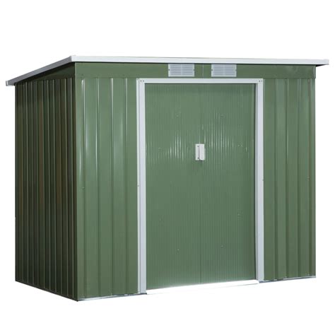 Outsunny X Ft Metal Garden Storage Shed W Foundation Double Door Ventilation Window Sloped