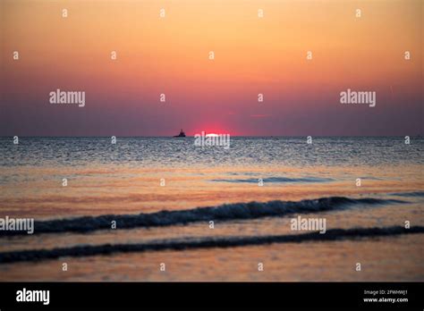 Sunset At Crosby Beach Stock Photo Alamy