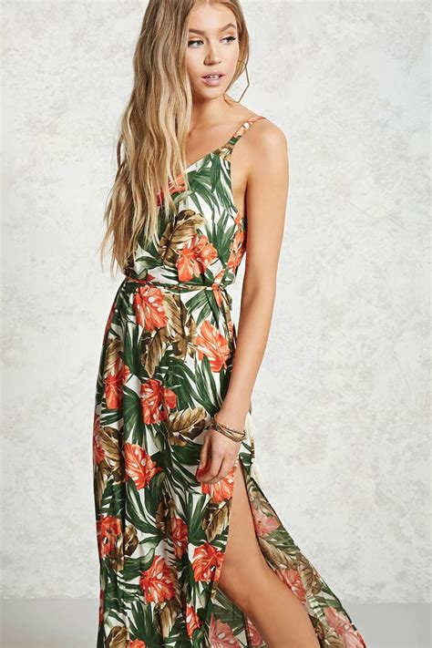 Forever 21 Contemporary A Woven Dress Featuring An Allover Tropical