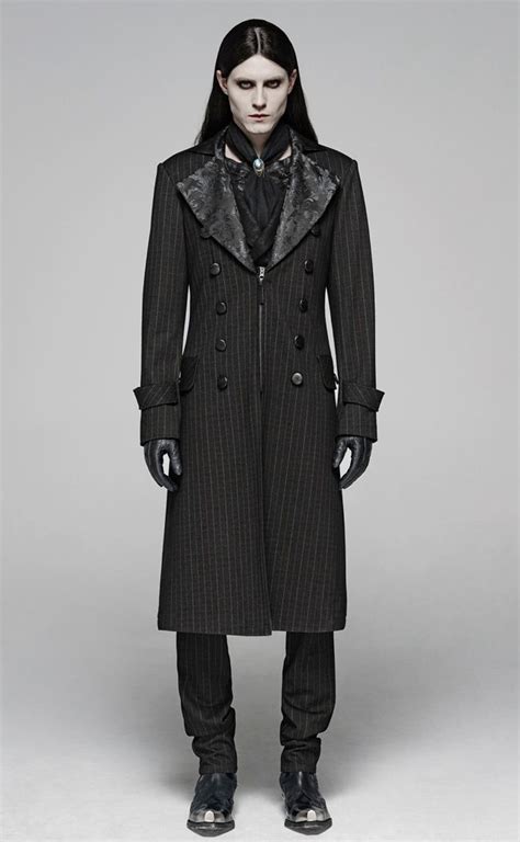 Black Vintage Stripe Gothic Gentleman Steampunk Long Coat For Men