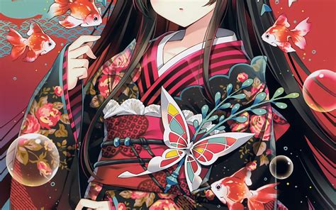 Anime Girls Kimono Wallpapers Wallpaper Cave