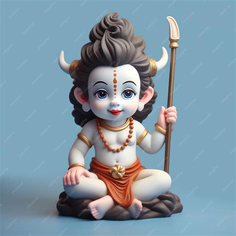 Premium Photo Cute Baby Lord Shiva Sitting On Rock With Sky Blue