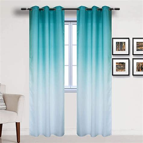 Turquoise Home Curtains Panels Modern Ombre Semi Blackout Window