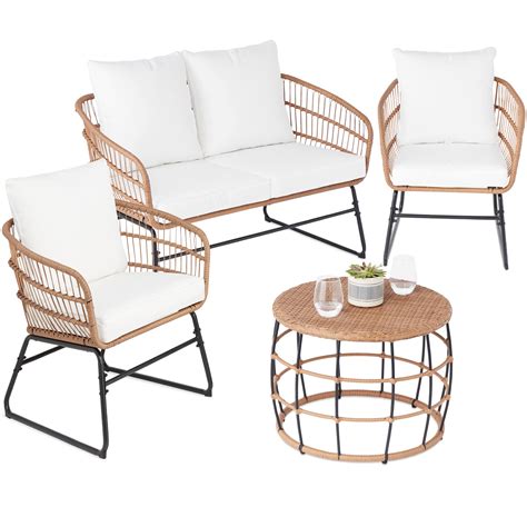 Best Choice Products 4 Piece Outdoor Rope Wicker Patio Conversation Set
