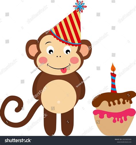 Happy Birthday Monkey Cake Candle Stock Vector Royalty Free