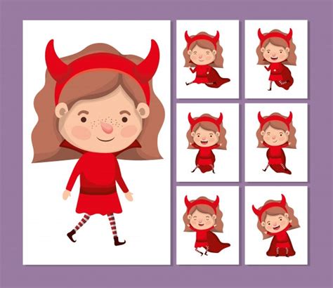 Premium Vector Cute Little Girls With Devils Costumes