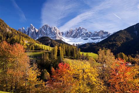 Funes Valley In Autumn With Odle Peaks Dolomites Italy Royalty Free