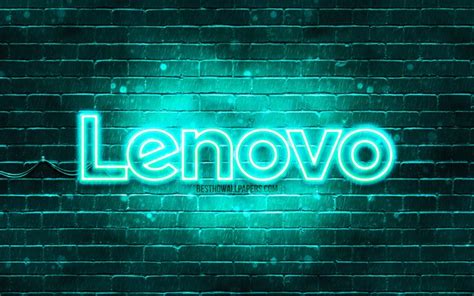 Download Wallpapers Lenovo Turquoise Logo 4k Turquoise Brickwall