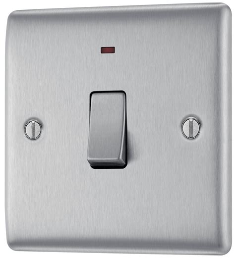 Nexus Metal Brushed Steel 20a Double Pole Switch With Neon Nbs31 The