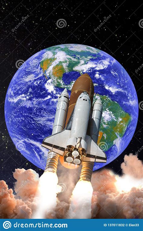 Space Shuttle Launch In The Open Space Over The Earth Stock Photo