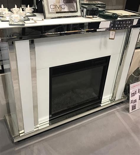 Special Offer White And Silver Mirrored Fire Surround With Electric Fire Fire Surround Mirrored