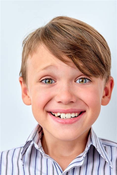 Cute Caucasian Child Little Boy Smile Make Happy Face Human Emotions