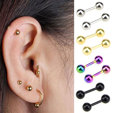 Pair Ear Piercings Steel Ear Studs Cartilage Ring Tragus Lobe Helix
