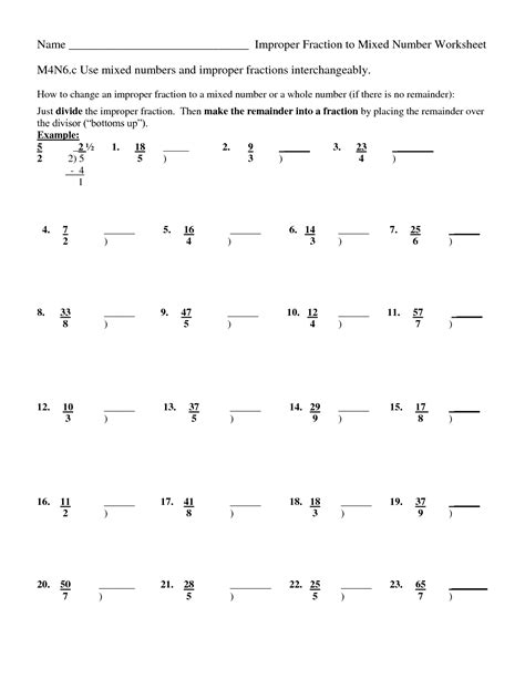 Coverting Mixed Numbers Worksheet