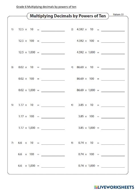 Multiplying Decimals By Powers Of Ten Worksheet Live Worksheets