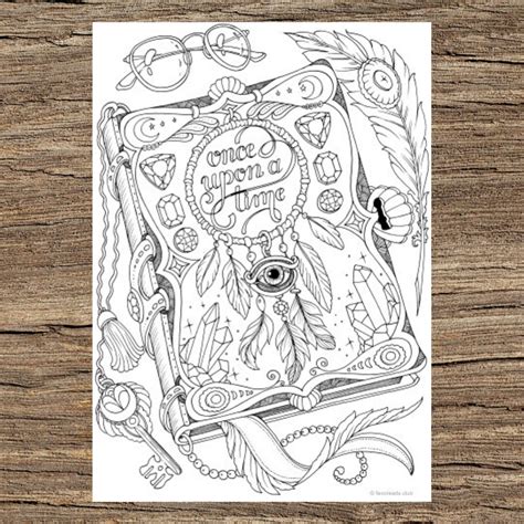 Magic Book Printable Adult Coloring Page From Favoreads Etsy Uk