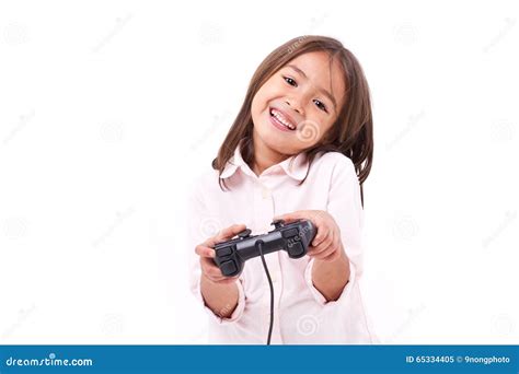 Happy Little Girl Gamer Playing Video Game Stock Image Image Of Happy