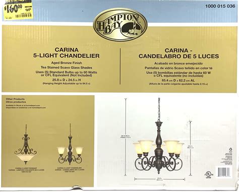 Lot - Hampton Bay Carina 5- Light Chandelier