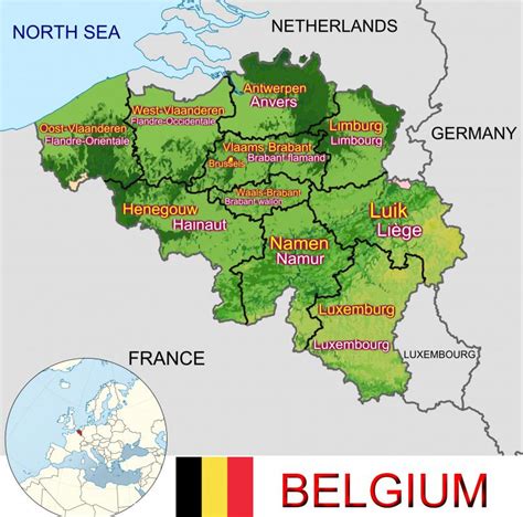 Belgium On Europe Map Large Detailed Physical Map Of Belgium With All