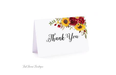 Sunflower Thank You Cards Floral Folded Thanks Card Thank Etsy Uk