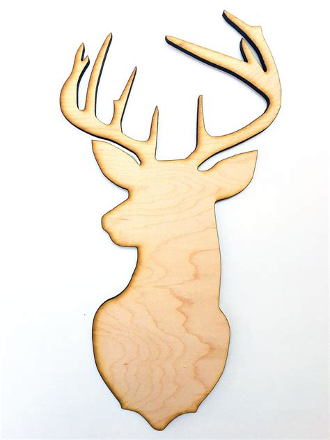 Unfinished Buck Wood Cutout Deer Head Cutout Stag Deer Head Male
