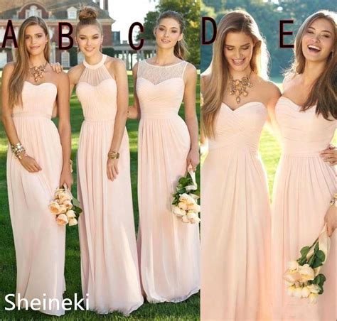 2018 Pink Navy Cheap Long Bridesmaid Dresses Mixed Neckline Flow