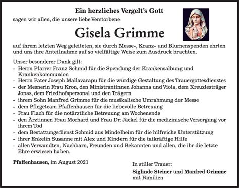 traueranzeigen von gisela grimme augsburger allgemeine zeitung