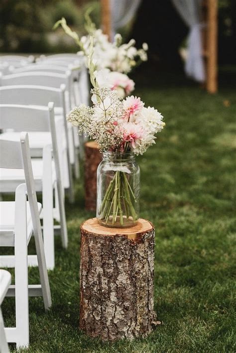 Rustic Outdoor Wedding Aisle Decors With Mason Jars