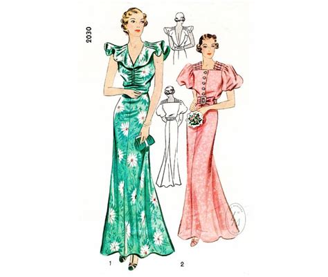 1930s 30s Dress Vintage Sewing Pattern Reproduction Evening Etsy