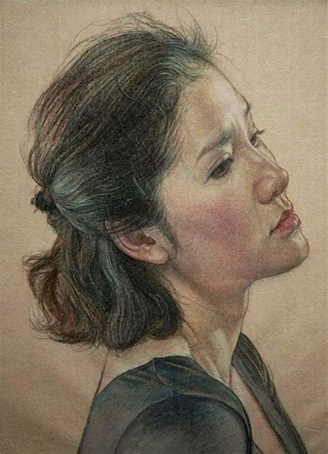 William Wu Color Pencil Contemporary Art Female Head Profile Woman